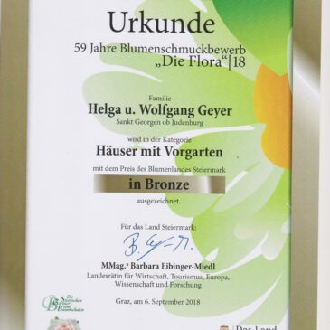 Haben heute die Urkunde erhalten BlumenschmuckbewerbFlora 2018 in Bronze zum 2 mal sind sehr stolz darauf